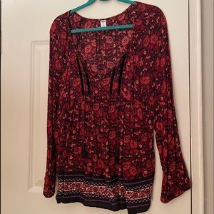 Old navy red floral boho top